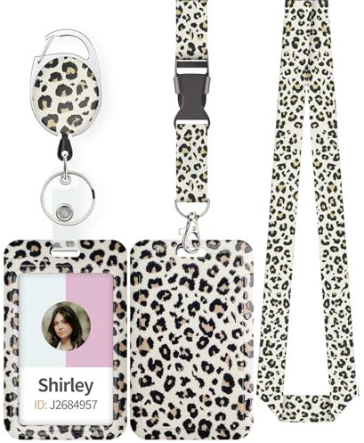 Uniclife Modische Sliding Ausweishülle Leopard Print Kunststoff Kartenhalter mit Einziehbaren Badge Reel Karabiner abnehmbare Lanyard Karte Schutz für Büroangestellte Krankenschwester Lehrer Student