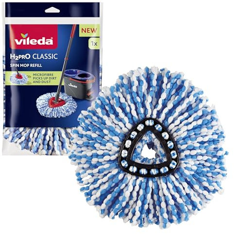 Vileda H2PrO Spin Mop Head Refill - Microfibre power - Stubborn dirt removal - Replacement Durable mop pad for all hard floors - Formerly known as Vileda RinseClean Refill