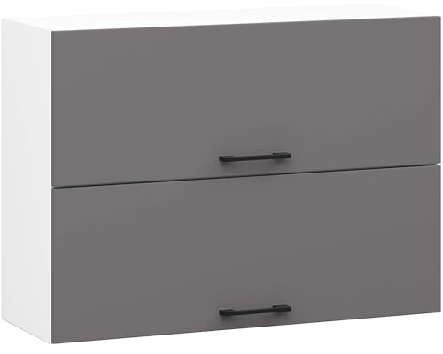 AKORD Armario colgante de cocina OLIWIA G2 80 cm con 2 puertas, armarios de cocina, espaciosos, para una cocina pequeña, como parte de un conjunto, 80 x 58 x 30 cm, 21,60 kg, color blanco y gris