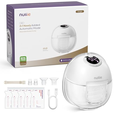 Nuliie Milchpumpe Elektrisch tragbare S32, 4 Modi, 9 Stufen, 24mm Flansch mit LED-Anzeige, Zusätzlich 1 Stück Flansch 18mm&21mm und Austauschbare Entenventile (1 Pack, Weiß)