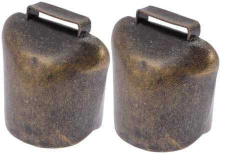 TEHAUX 2pezzi Campane per Bestiame in Ferro Oro, Campanelli Portatili Aspetto Retrò per Bovini, Decorazione per Pascolo e Fattoria
