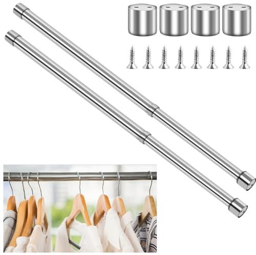 TMBMLPP 2 Pieces Stainless Steel Wardrobe Rail, Extendable Wardrobe Rail 56-100cm, Adjustable Wardrobe Rails, Heavy Duty Extendable Wardrobe Rods, for Closet, Shower, Windows - Silver