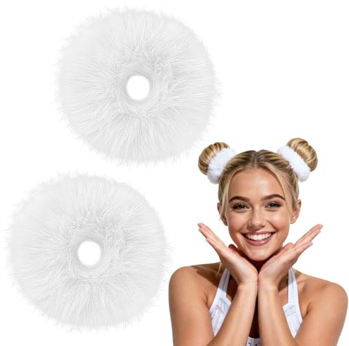 Coleteros Mujer Gomas de Felpa, 2pcs Coleteros Pelo Mujer, Coletero de Felpa, Coletero Mujers Gomas de Felp para Pelo, Esponjosos Coleteroes Pelos, Goma Pelos, para Mujeres (Blanco)