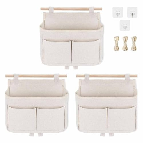 YIXANNX Borsa portaoggetti da appendere, organizer da bagno, realizzata in cotone e lino, facile installare, organizer parete per riviste, 3 pezzi