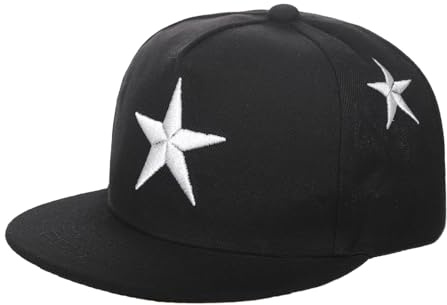 Faxianther Casquette Visière Plate Enfant Coton Casquette de Base-Ball Motif à Étoile Hip-hop Style Chapeau de Soleil Réglable UV Protection pour Toutes Saisons (Noir)