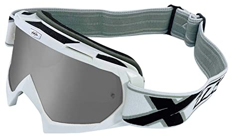 TWO-X Cross-Brille - Motocross-Brille mit verspiegeltem silbernen Glas - Kratzfeste Motorrad-Brille - Enduro & Downhill - Modell Race - Weiß
