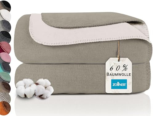 ZOLLNER Kuscheldecke zweifarbig in 150x200 cm - kuschelige Sofadecke in Fango - waschbar bis 40°C - langlebiges Mischgewebe - Hotelwäschequalität - Oeko Tex® Zertifiziert