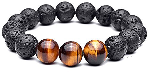 Lion & Son Lava-Armband Tigeraugen-Perlen Buddha-Armband Herren-Schmuck Braun Schwarz Handmade Naturstein Perlenarmband Handgemachtes Damen Wasserfestes Surferarmband