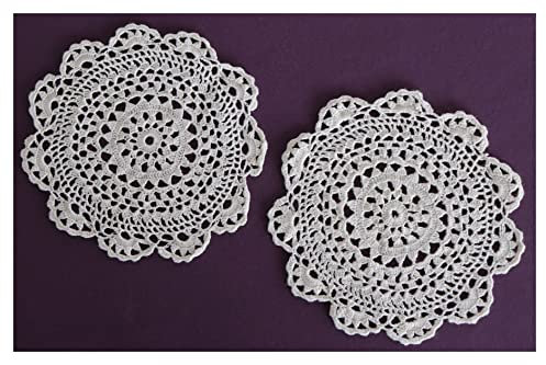 Aufleger 2er-Set Spitzendeckchen Häkeldeckchen Tischdecke Handarbeit Vollhäkel Untersetzer Vintage Baumwolle 15 cm Rund Ecru