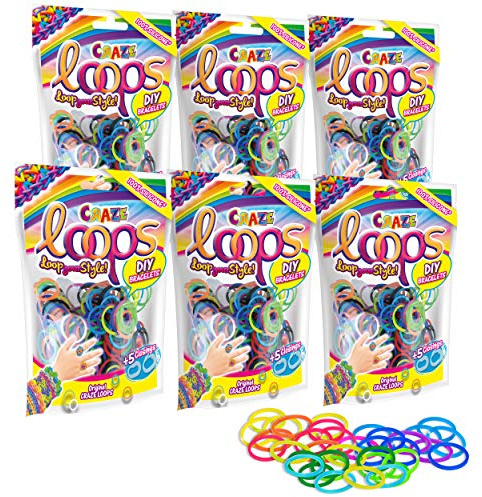 CRAZE loops XL Set 6 x 100 Gomas de Silicona Megaset Loops para Hacer Pulseras elásticas, Bolsa de Aluminio con Gomas para Anillos, Pulseras, Collares, Manualidades para niños, One Size.