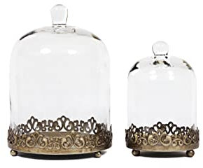 30,5 cm hohe große, stabile, handgefertigte Glasglocke mit Metallsockel, 29 cm H x 20,3 cm und 20,3 cm H x 14 cm im Set von 5,1 cm Gold für Pflanzen, Terrarium, Sammlerstücke, Kerze, Glockenglas,