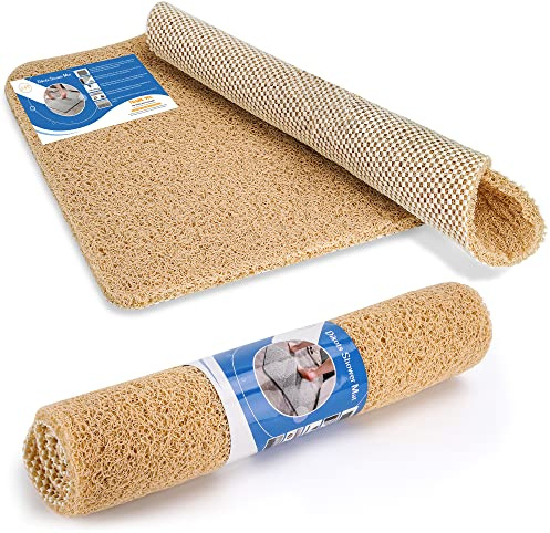 Dikots Soft Shower Mat non slip anti mould 60 x 40 cm - Beige Loofah style PVC Non slip mat for inside shower and wet places