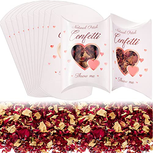 Tenare 10 Sets Wedding Confetti Bags, Heart Window with Dried Petals | Pre-filled Petals for Toss, Pillow Box with Heart Cutout, Ready for Exits, Celebrations, Decorative Favor Packaging