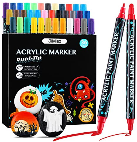 Acrylstifte für Steine, 36 Farben Wasserfest Dual Tip Marker Stifte für Papier, Leinwand, Glas, Keramik, Holz - Ideal zum Basteln, Bemalen von Steinen, Ostern, Halloween, Christbaumkugeln Deko (36)