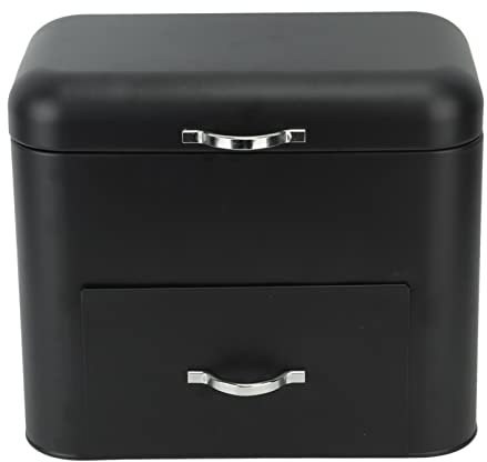 Asixxsix Metal Bread Boxes, 2 Layer Iron Bread Storage Bin Kitchen Container with Top Lid and 2 Drawers Large Capacity Bread Fresh Keeper Organizer for Farmhouse Kitchen Counter (Black)