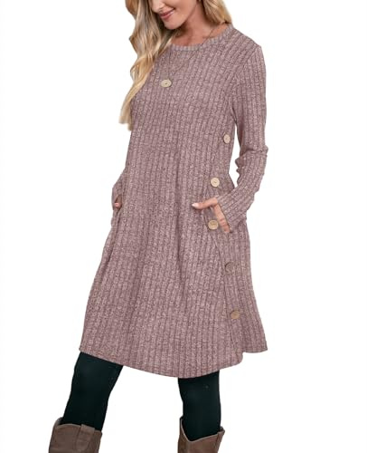OFEEFAN Long Sleeve Dress Sweater Dresses Coffee Maternity Sweater Dress with Pockets XL