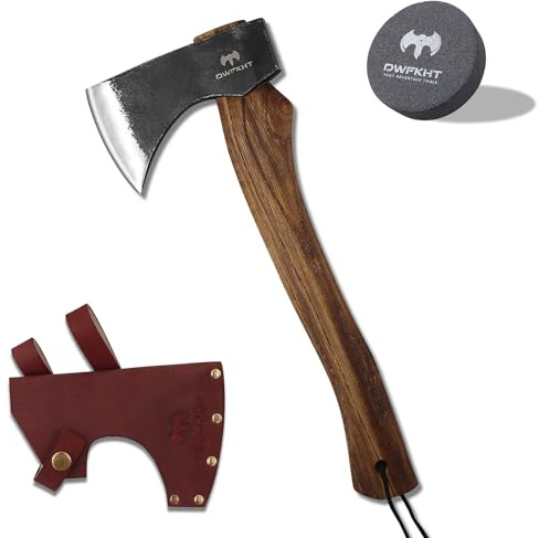 DWFKHT 15.7 Hatchet, Camping Hatchet, Hand-Forged Axe with Sheath for Wood Chopping, Splitting, and Carving, Bushcraft Axe with Beech Handle for Outdoor Survival and Garden Work