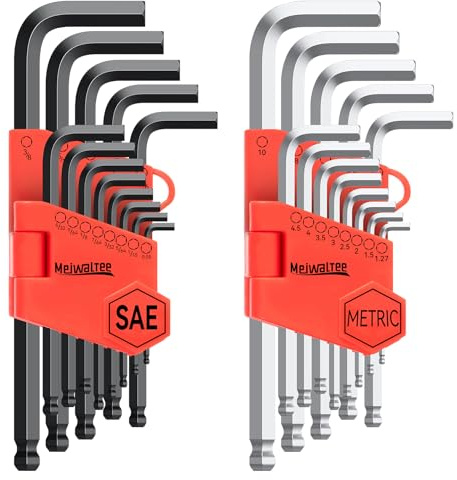 Meiwaltee Allen Wrench Set, 26PCS Metric (1.27-10mm) & SAE (0.05-3/8) Allen Key Set, L-Hex Key Set With Long Arm Ball End,Visible Size-Marked For Bicycle - Appliance Repair, Furniture Assembly