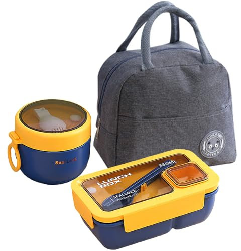 HASA zone Bento Box for Adults, Lunch Boxes Set with Lunch Bag, Utensils, Oats Container Durable Leakproof Lunch Box with Fork & Spoon, Food Storage Box for Men Women Student School Office