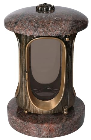 Elegante lanterna in granito Himalaya, altezza 23 cm, diametro 15 cm, bronzo con rosetta