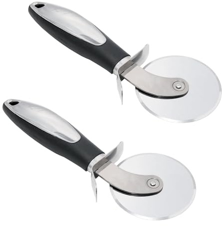 JAKOUE 2 Pack Stainless Steel Pizza Cutter Wheel,kitchen aid pizza cutter,Safety and Comfort Handle to Protect Finger for Pizza,Tart,Dessert Slicer