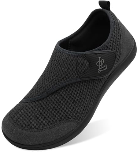 LeIsfIt Men's Wide Diabetic Walking Shoes, Black, Size 12 Wide