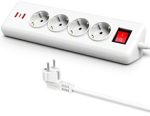 4-vägs hörnuttag med USB C(PD 20W), RAVPHICS 7 i 1 stationär grenuttag flera kontakter med strömbrytare, grenuttag överspänningsskydd med 1,8 m kabel för kök kontor (vit)