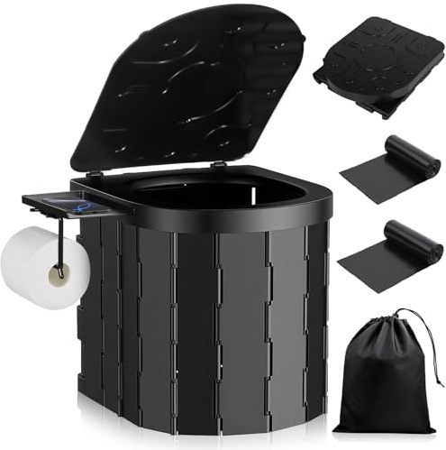 Tebokhad campingtoalett vikbar med toalettpåse, mobil toalett med klämmor campingklo med förvaringsväska lastkapacitet upp till 150 kg torkseparationtoalett för camping, grillning, resor, strand