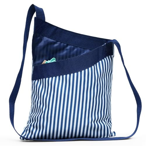 Sac à pinces à linge avec bandoulière | Motif rayé | Grand sac à pinces à linge en nylon | Sacs imperméables bleus avec une capacité de 100 pinces à linge, bleu, L, Rayé