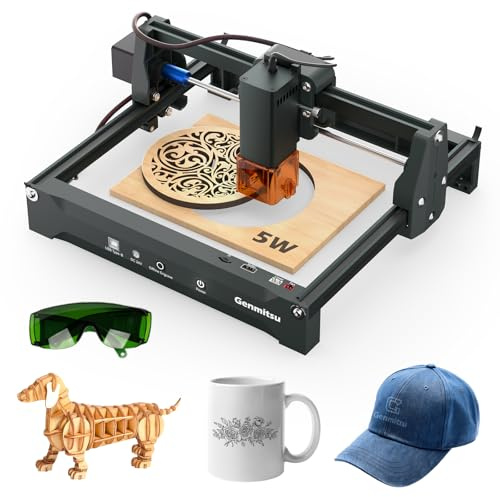 Genmitsu Laser Engraver Machine Kortek 5W, 200x150mm, Portable CNC Laser Cutter for DIY Wood, Opaque Acrylic, Leather, Glass, Ceramic, Metal, Fiber, Safety Class 1