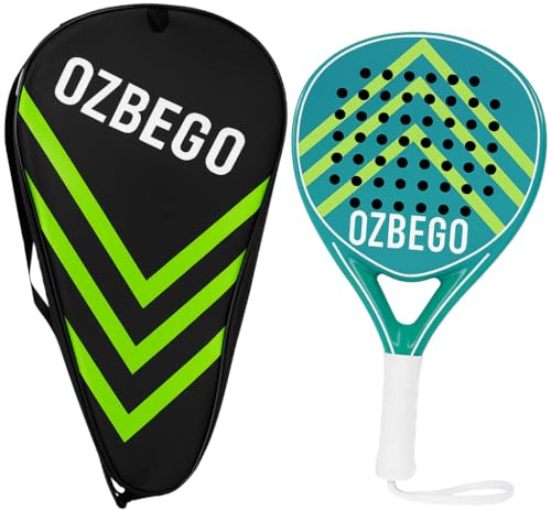 OZBEGO Set di racchette da padel in 100% carbonio pieno – Include custodia, 2 overgrips, cinturino da polso e pellicola protettiva – Leggero e durevole – per principianti e avanzati – Verde