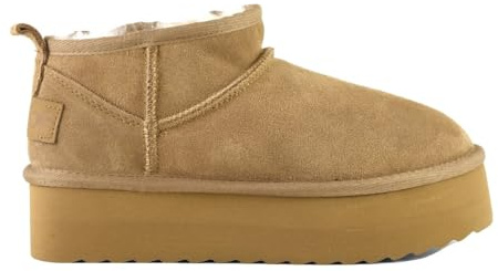 Colors of California Platform Sheepskin Suede Boot Color Bla, Size 36 EU BLA 36, Tan, 8.5 UK