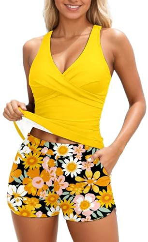 Generisk tankini damset bandeau push up mage way tvådelad hög midja sportig v-ringad vadderad triangel vintage sexig strandmode semester A185
