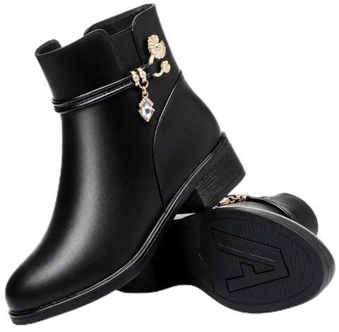 AAFGVC Donna Stivali Inverno in Pelle Peluche Stivaletti Chelsea Corti con Interno Caldo Suola in Gomma e Design Chunky per Uso Quotidiano (Nero Senza Lana,41)