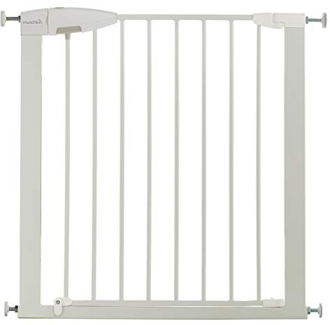 Munchkin Easy Lock Tür-/ Treppenschutzgitter mit Druckbefestigung, 73 - 79 cm, erweiterbar auf 114 cm mit Verlängerung, Metall, weiß, 1 Stück
