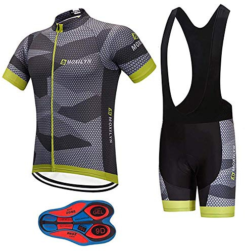 MOXILYN Men's Quick-Dry Cycling Jersey Set Road Bike Bicycle Shirt + Bib Shorts with 9D Gel Padded MTB Riding Clothing kit