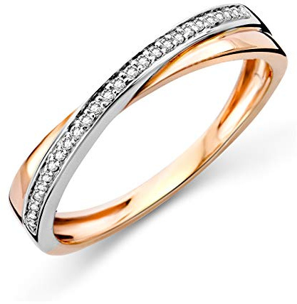 Miore Anillo para Mujer Anillo de Eternidad Cruzado con Diamantes Bicolor en Oro Blanco y Oro Rosa 9 Quilates /375 Oro Diamantes Brillantes 0.08 Quilates, Joyería, Oro, Diamante