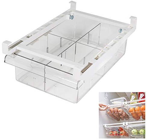 Cassetti Per Frigorifero, Set di 1 Organizzatore per Frigorifero, Con partizione, Organizer Frigorifero Salvaspazio, Cassetto organizzazione alimentare (1 Cassetto, Medio)