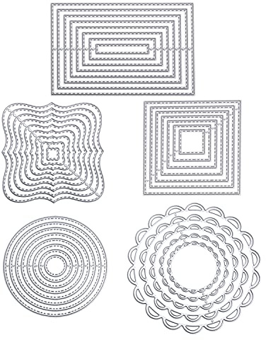5 stycken stansmallar, geometriskt set, stansformar, kvadratisk, rektangulär, cirkel, fyrkantig, ram, skärning, prägling, stenciler, för scrapbooking, album, kort, konst, hantverk