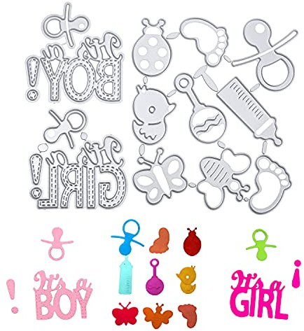troqueles Plantilla de punzonado Conjunto de bebé con letras It's a Girl Boy para punzonadora, troqueles de corte estampado en relieve para álbum de recortes Decoración de tarjetas de álbum fotos