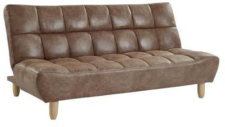 Vente-unique - Canapé 3 Places Convertible clic clac en Microfibre vieillie Esteban - Marron Vintage
