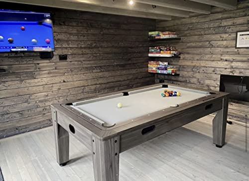 7ft Pool Table Driftwood Dining Table & 3 in 1 Pool Air Hockey Table Tennis Games Table with All Accessories