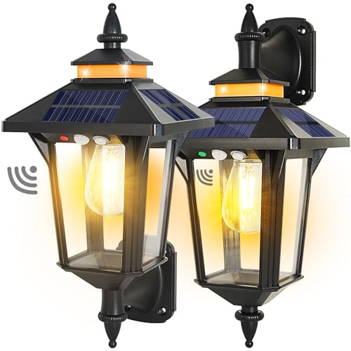 2 Pack Solar Wall Lantern Lights Outdoor with 3 Modes, Motion Sensor