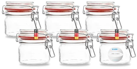 Flaschenbauer - Lot de 6 bocaux de conservation à étrier métallique de 314 ml - Convient comme bocal de conservation et de fermentation - Pour le rangement, le remplissage - Avec étiquettes - Fabriqué