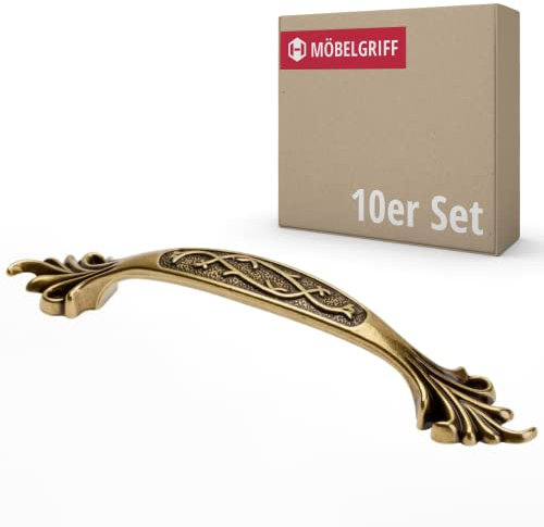 Gedotec Maniglie per mobili in metallo | 10 maniglie per armadi – ottone antico con materiale di fissaggio | JOSEF | BA: 96 mm | Maniglie per armadi maniglie per mobili da cucina maniglie per mobili
