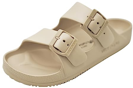 VICT POPU Pantoletter dam med fotbädd sandaler platta halkfria sommar badtofflor casual EVA glid vuxen tofflor, Beige, 40 EU
