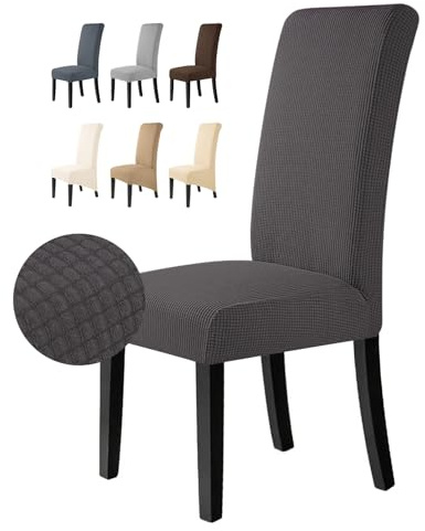 BalladHome Stolsöverdrag, 6 delar, stretch, jacquard, avtagbar, tvättbar, universellt stolsöverdrag, stolsöverdrag för bröllop, kök, bankett (6 st, kolgrå) - M