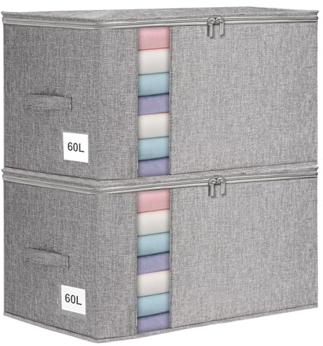 Huquter Cassettiera sotto il letto, grande, contenitore con 3 manici, contenitore con coperchio, ultra spesso, contenitore con ruote (2 pezzi)