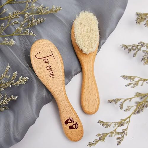 Baby Haarbürste Personalisiert Mit Name, Babybürste Aus Holz, Ziegenhaare Extra Weich Für Babys Haare, Baby Bürste Zubehör, Neugeborenen Geschenk, Erstlingsausstattung