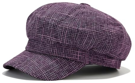JFAN Sombrero Octogonal Boinas Gorras de Mujer Gorra Newsboy Classic Plaid Mujer Sombrero bombín Estilo Vintage Gorra Globo de Tela Suave para señoras Primavera/Verano,Morado